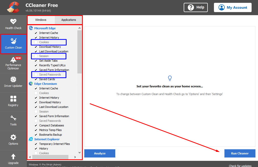 CCleaner - Custom Scan