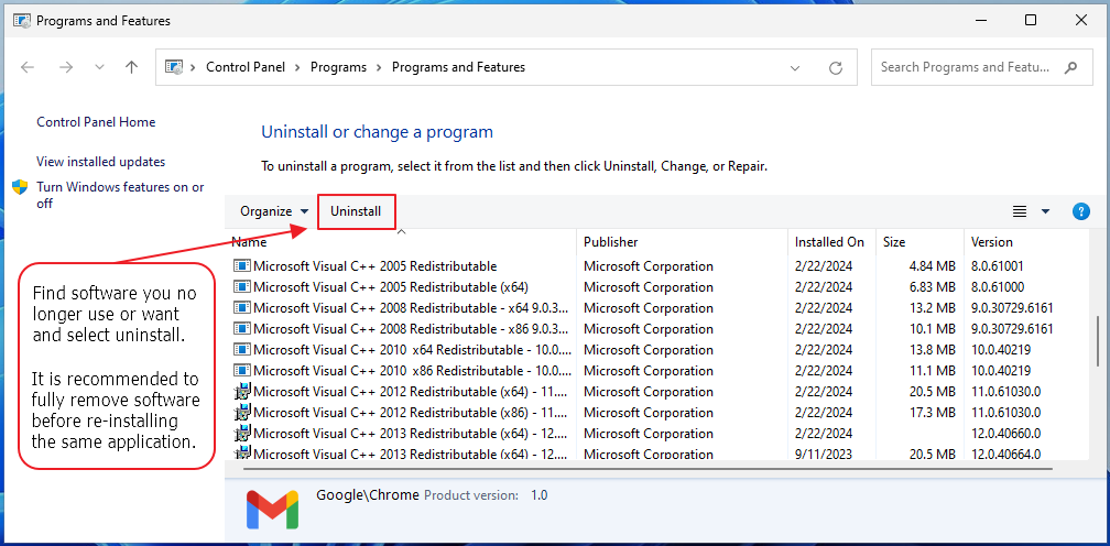 Windows Remove Programs