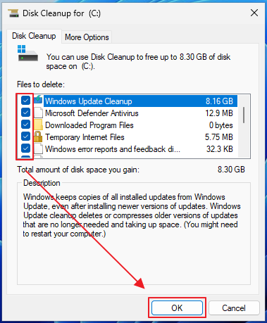 Windows Disk Cleanup - Select System Items