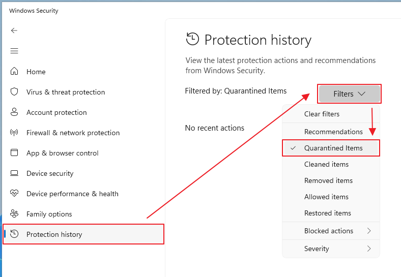 How to use windows antivirus quarantine tool to manage dll files